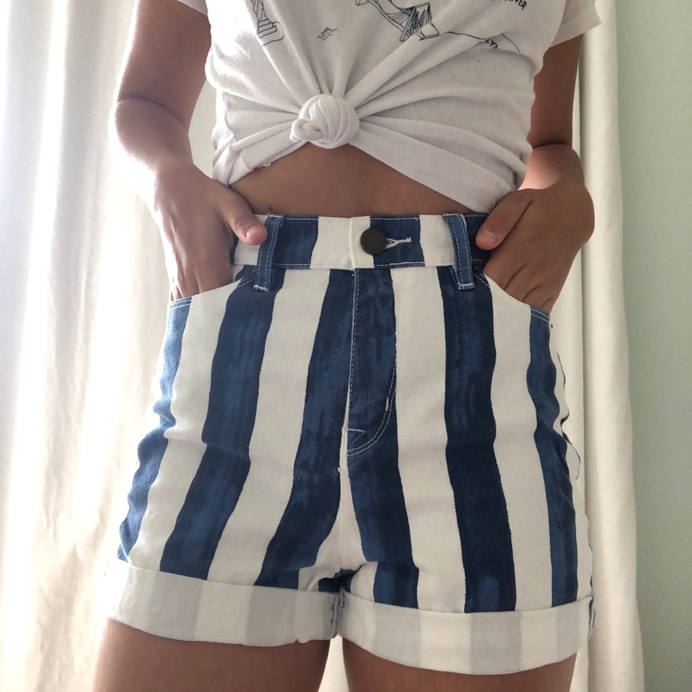 Urban Outfitters Blue & White Striped Denim Shorts